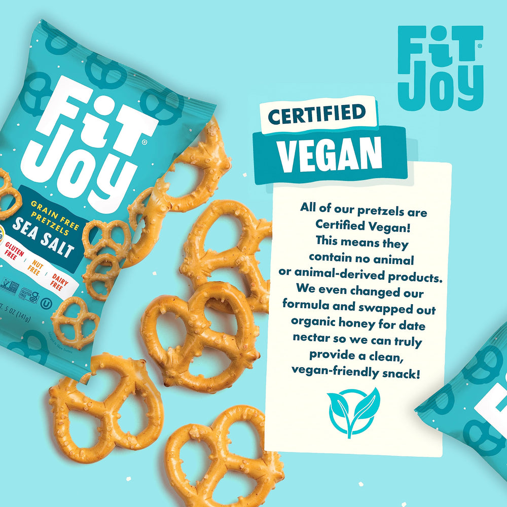 FitJoy sea salt pretzels ingredients list highlights cassava and chickpea flours.