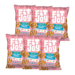 FitJoy White Cheddar Pretzels bag front, dairy-free snack.