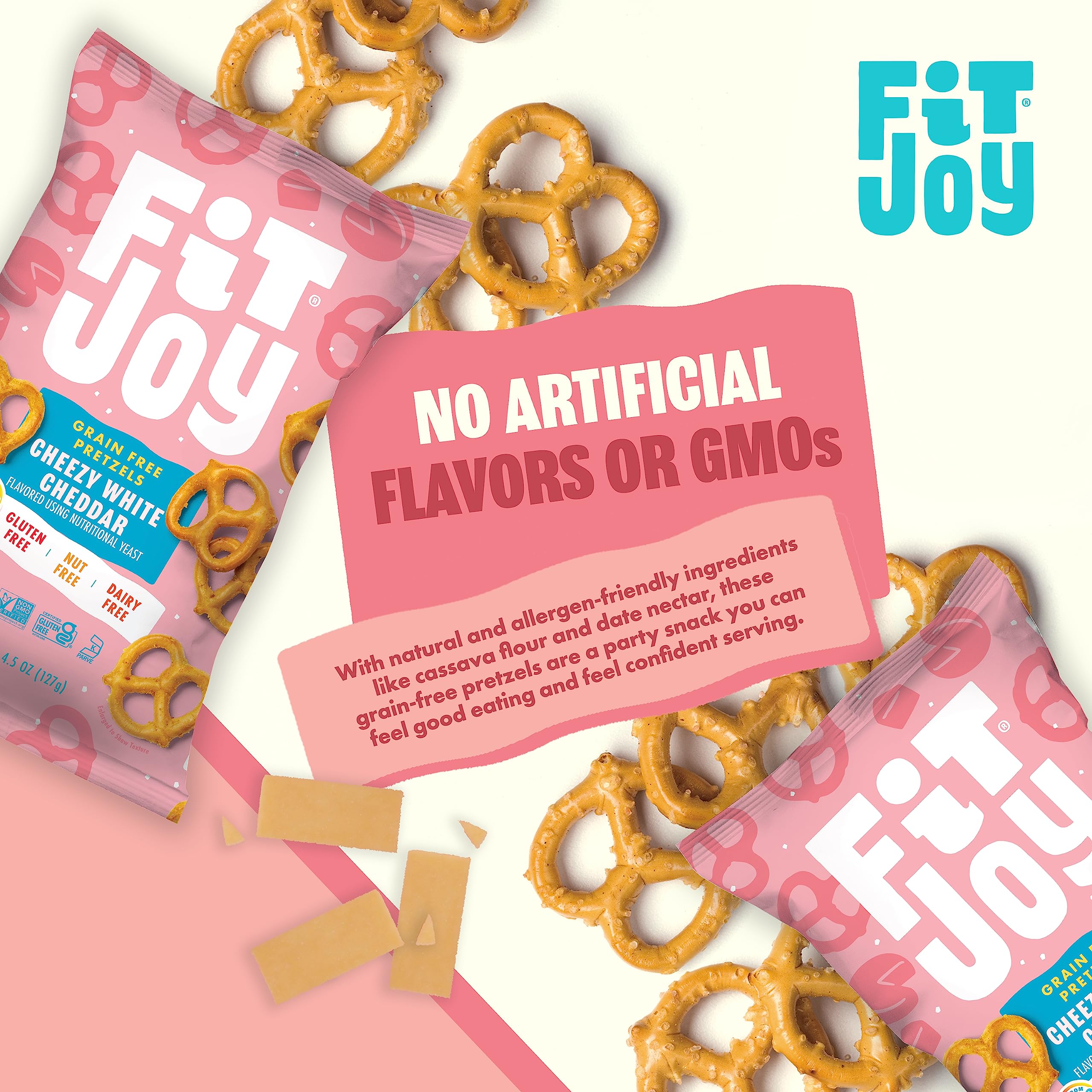 FitJoy pretzels ingredients: cassava and chickpea flours.