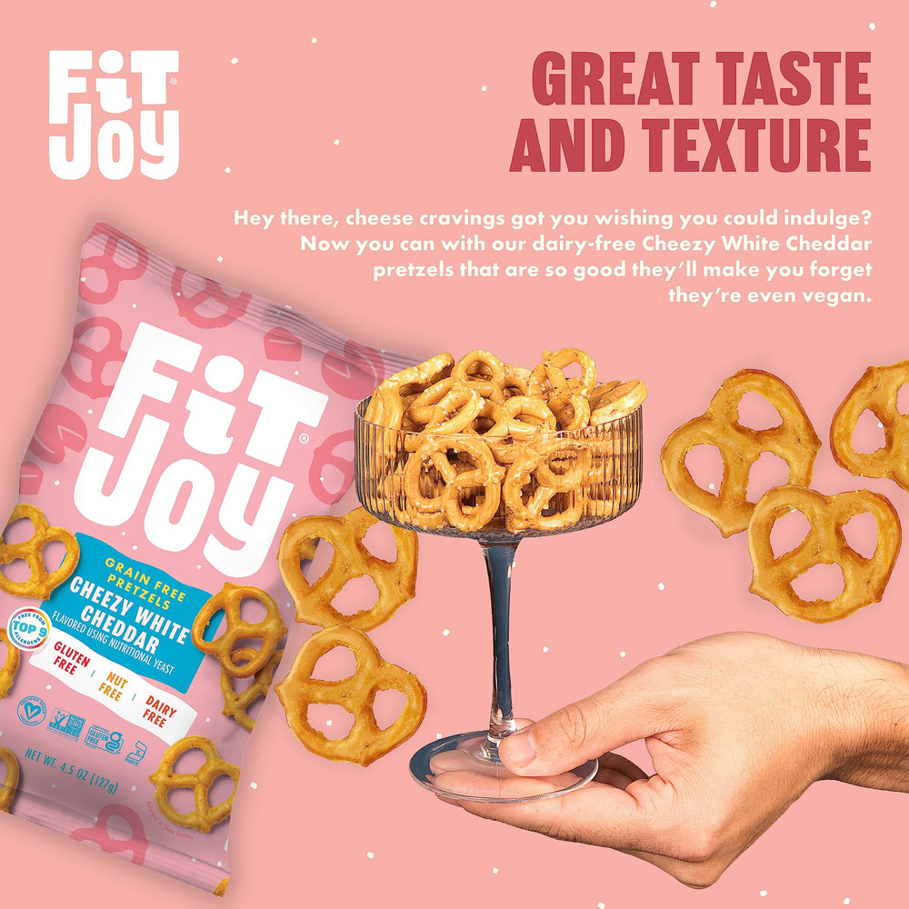 FitJoy White Cheddar Pretzels plated for sharing.