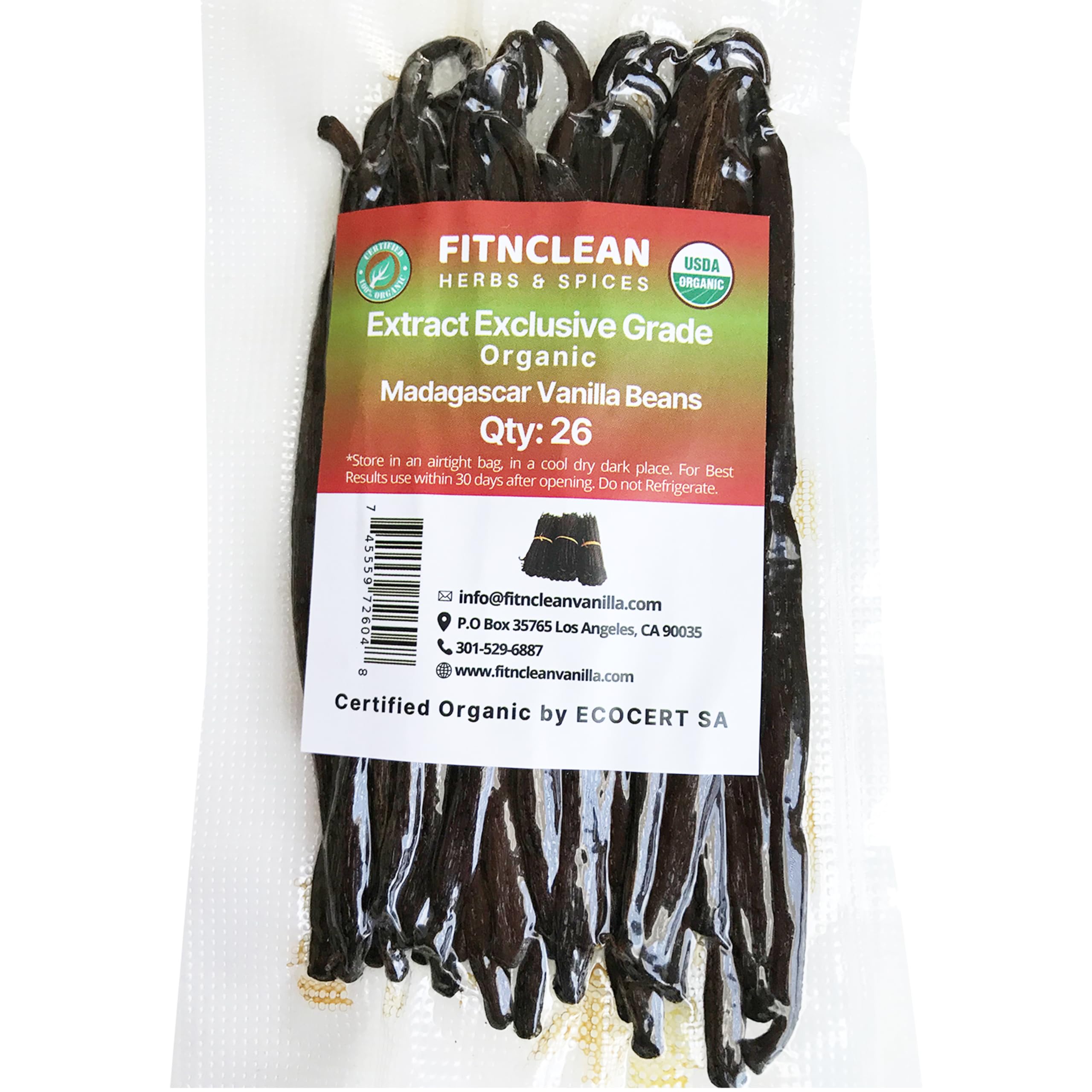 FITNCLEAN Exclusive Grade B Madagascar vanilla beans close-up, 4.5-5.5 inch pods for rich extract