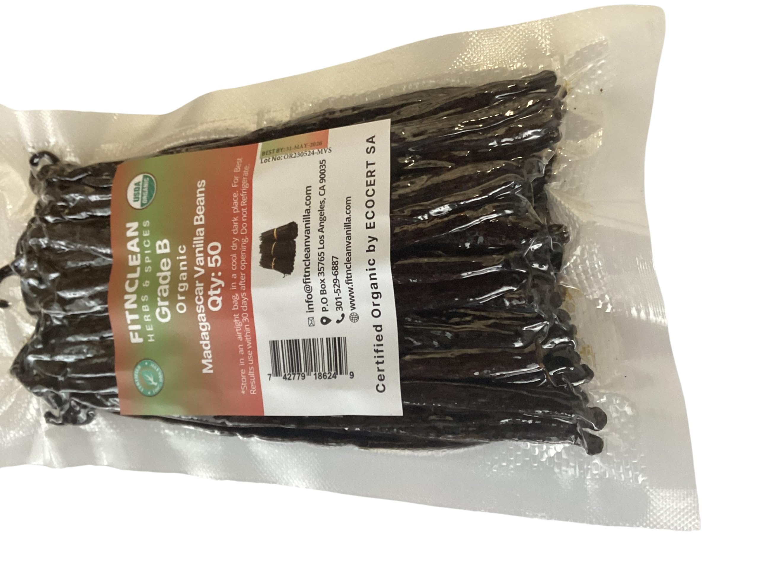 FITNCLEAN Madagascar vanilla beans grade B, 50-count pack for homemade vanilla extract.
