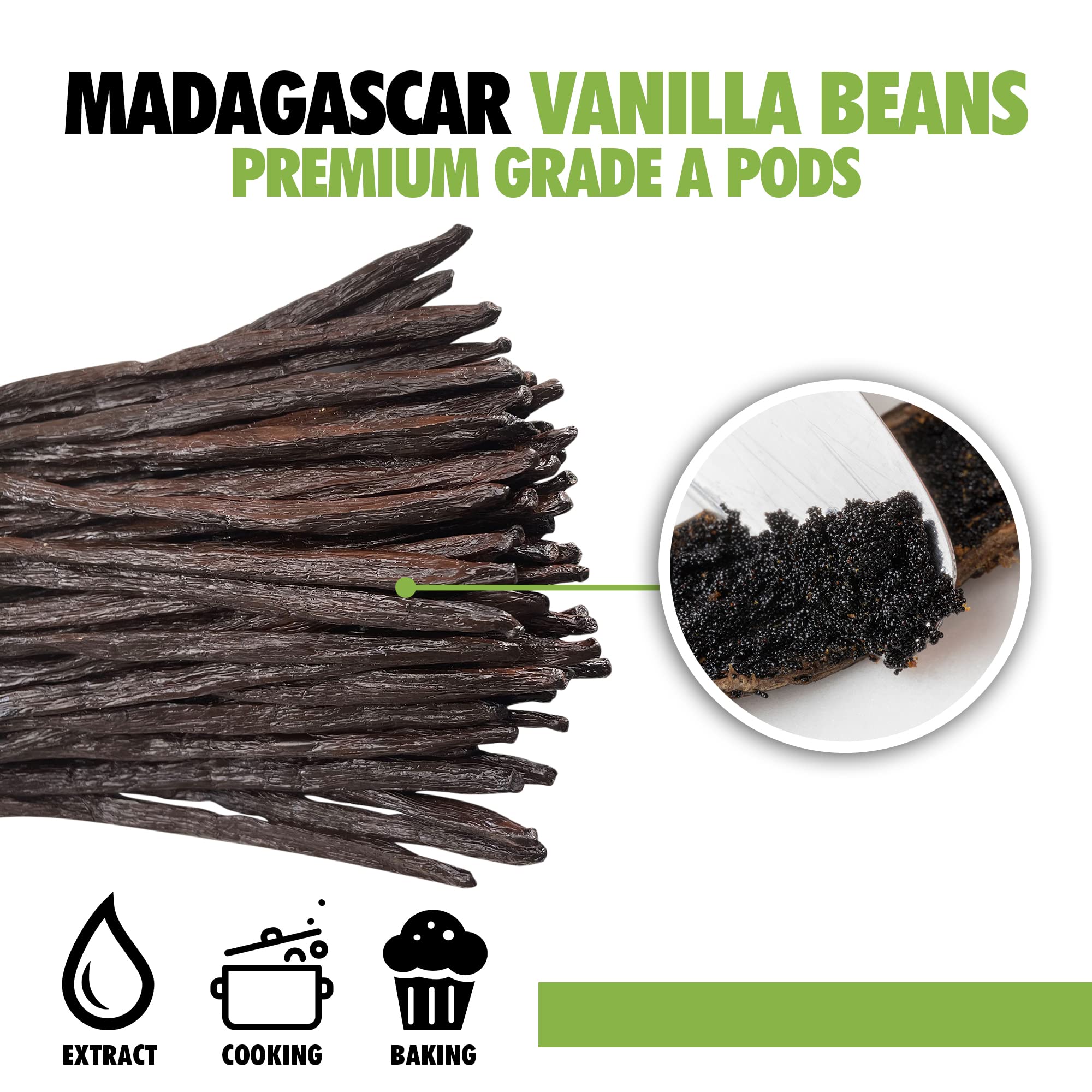 FITNCLEAN vanilla beans opened to reveal seeds, ideal for vanilla paste and flavor extraction.