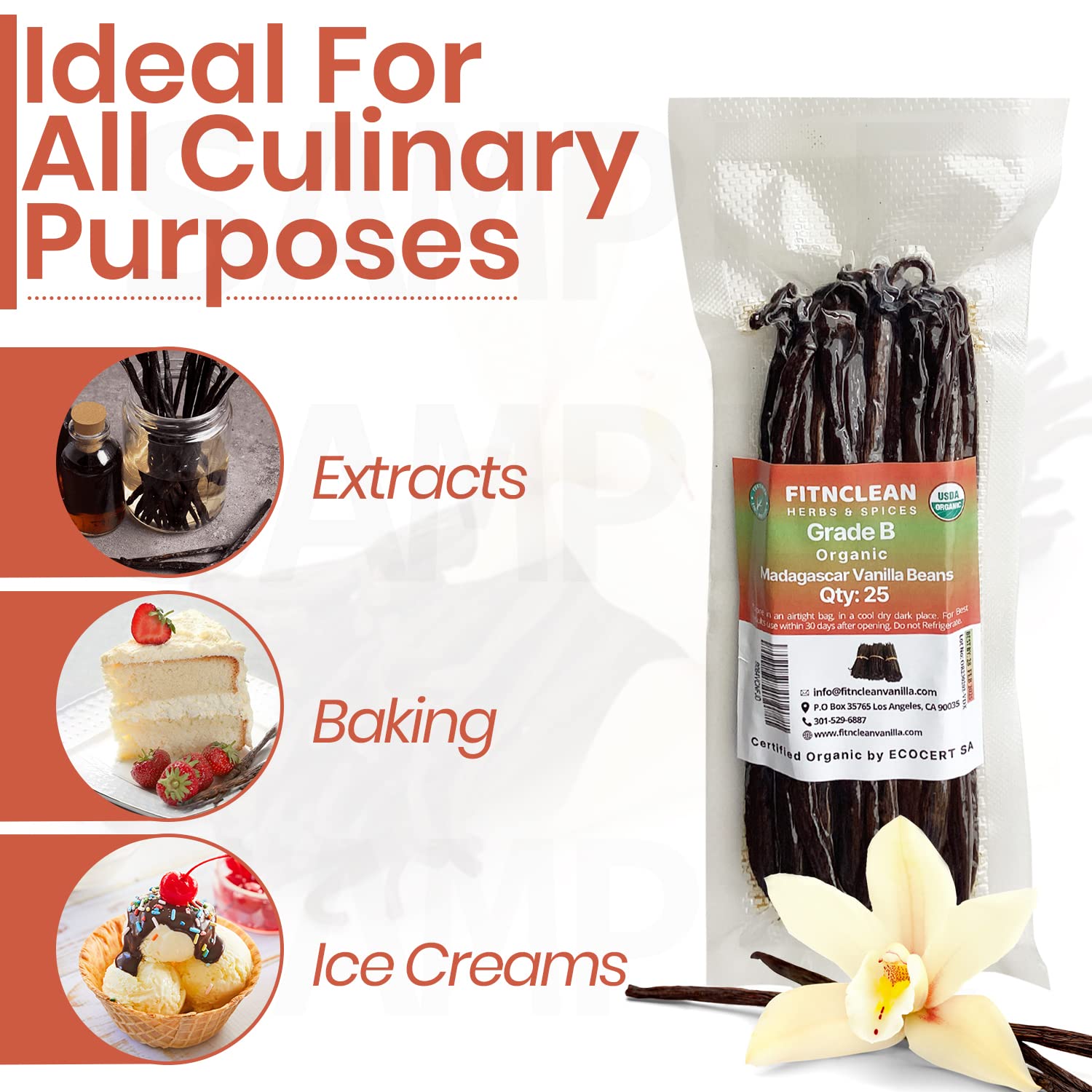 FITNCLEAN vanilla beans packaging layout signals quality.