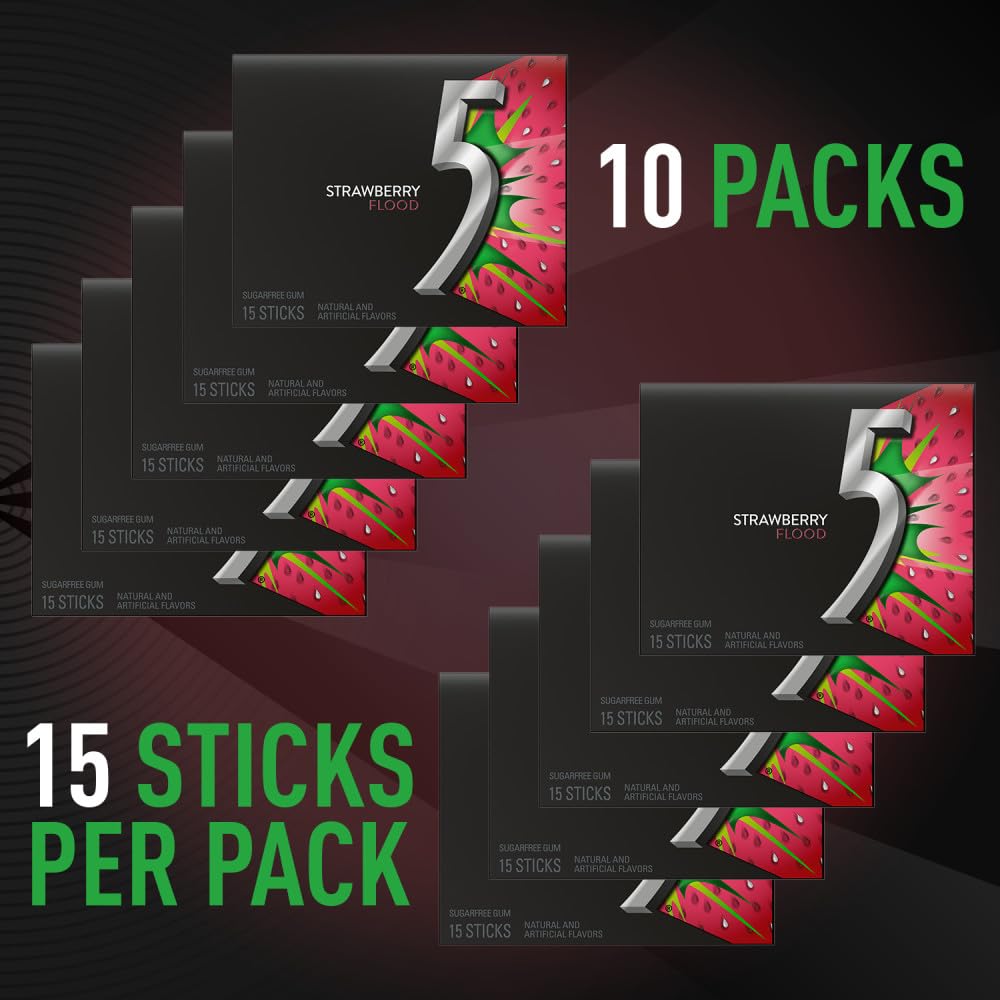Five Gum Sour Strawberry sticks close-up highlighting tart flavor