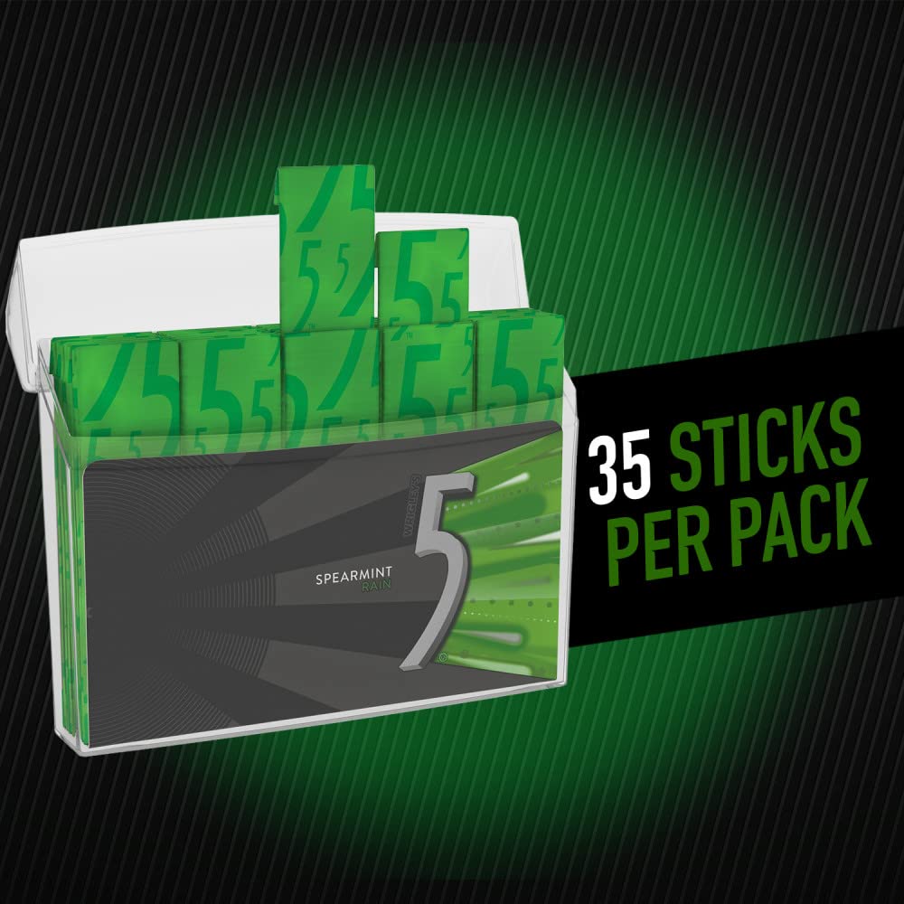 Five Gum Spearmint Rain gum stick close-up shows texture and mint sheen.