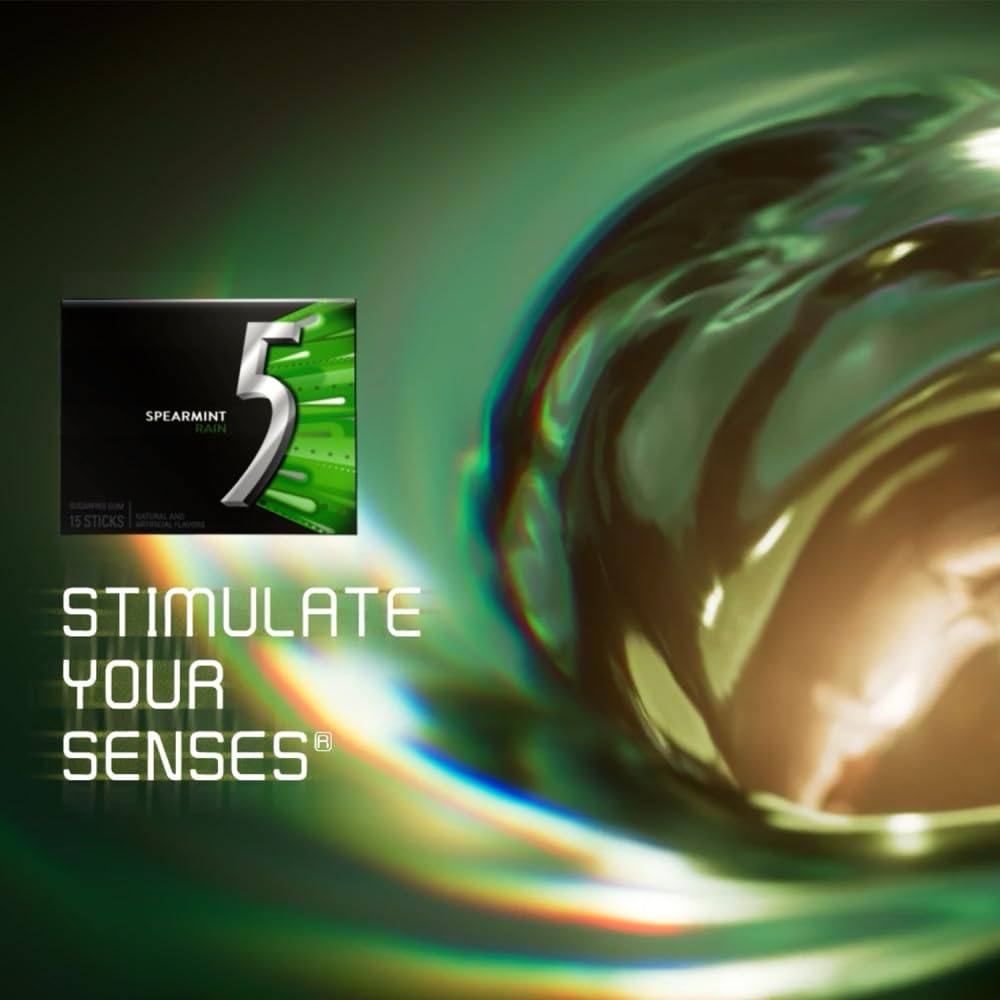 Five Gum Spearmint Rain pack open reveals sticks for quick refreshment.