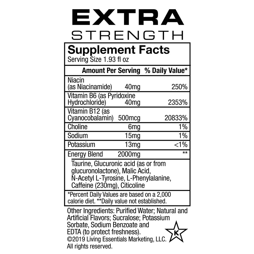 Close-up of the 5-hour ENERGY Cherry label highlighting zero sugar and low calories