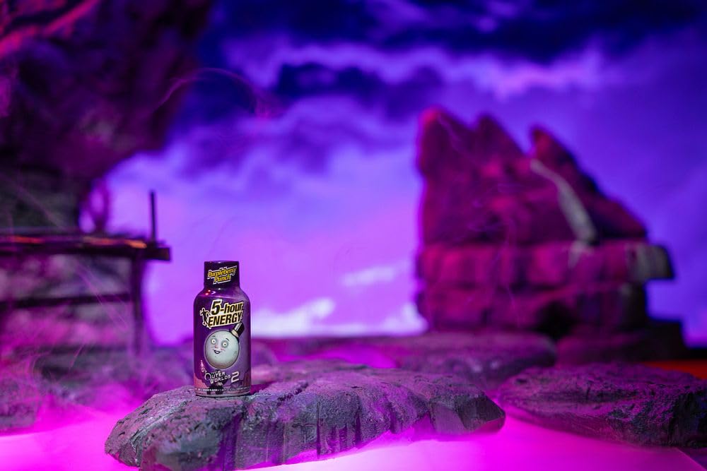 Five-hour Energy Outer Worlds Purpleberry Punch bold bottle design for fast-use on the go.