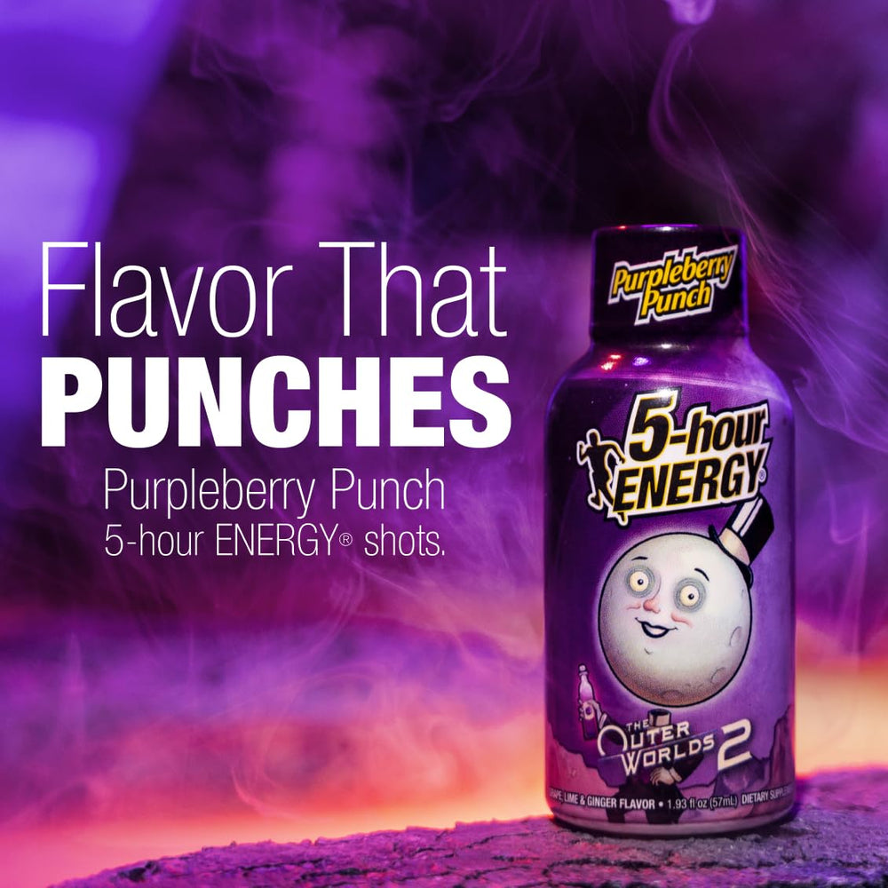 Five-hour Energy Outer Worlds Purpleberry Punch 24-pack packaging for bulk purchases and quick restocks.