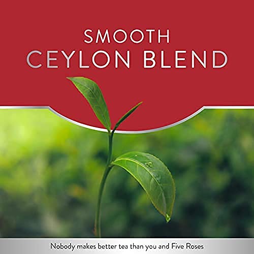 Five Roses Ceylon tea leaves and blend illustrate heritage and quality.