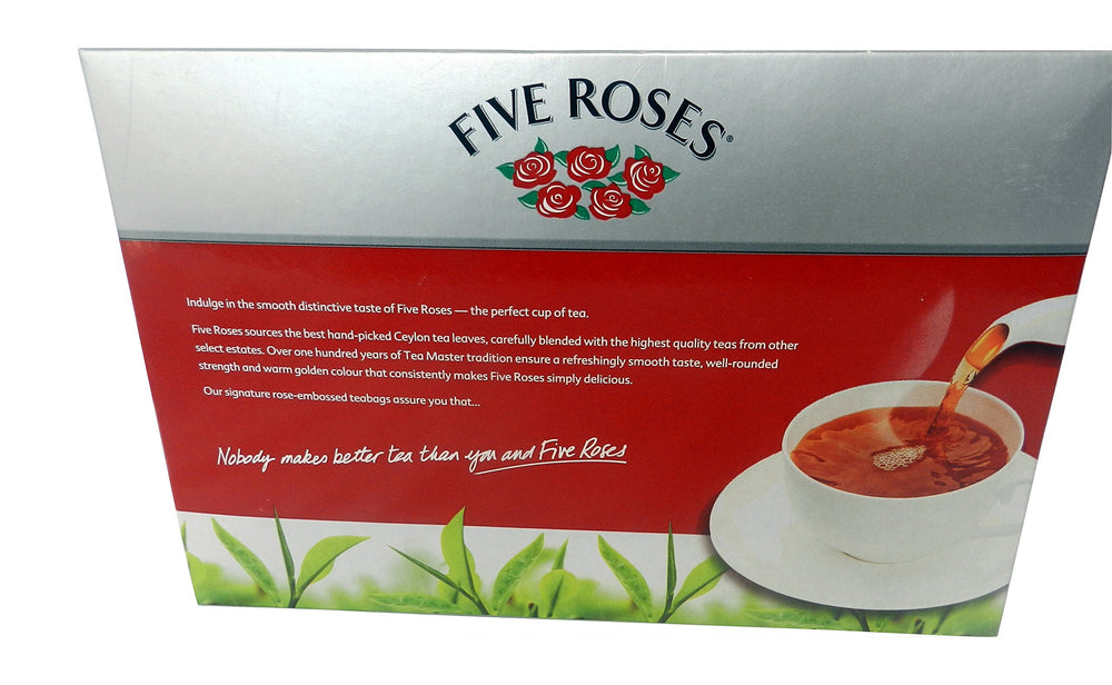 Five Roses Tea tagless teabags in a cup scene highlighting aroma and warmth