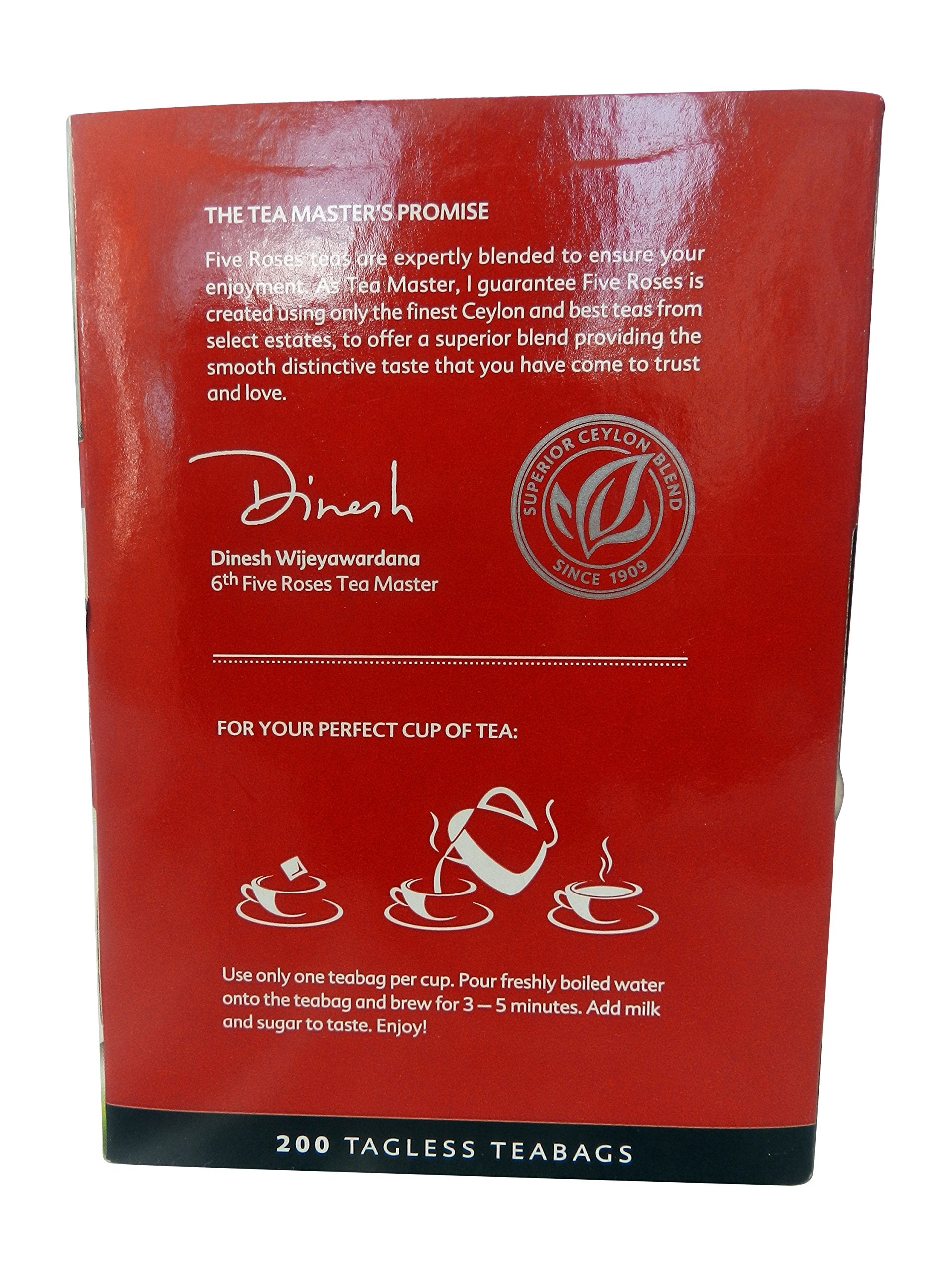 Close-up of Five Roses tagless teabags showing quality material for quick steeping