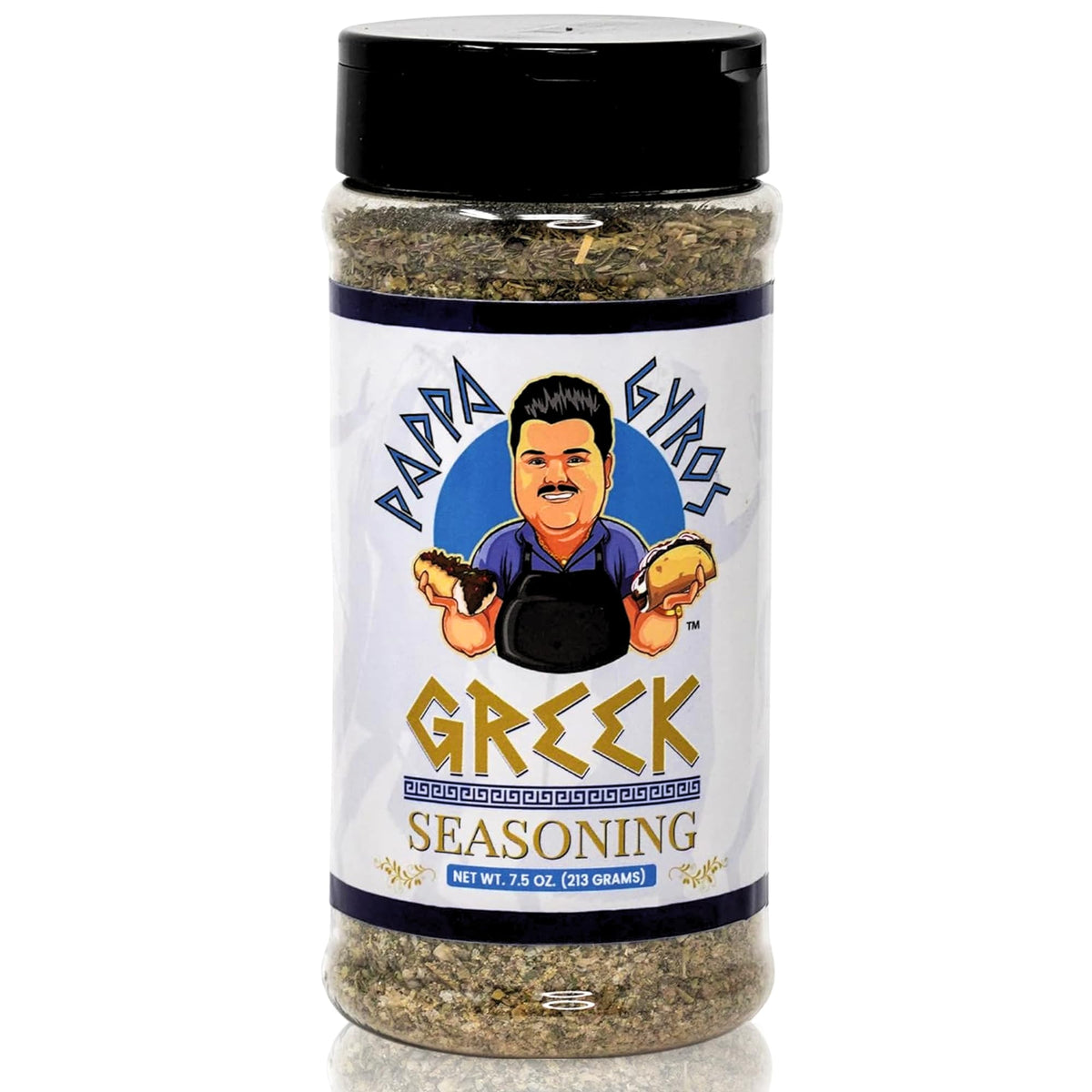 Five Star Seasonings Pappa Gyros bottle closeup, all-natural Greek seasoning ideal for grilled lamb.