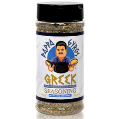 Five Star Seasonings Pappa Gyros bottle closeup, all-natural Greek seasoning ideal for grilled lamb.