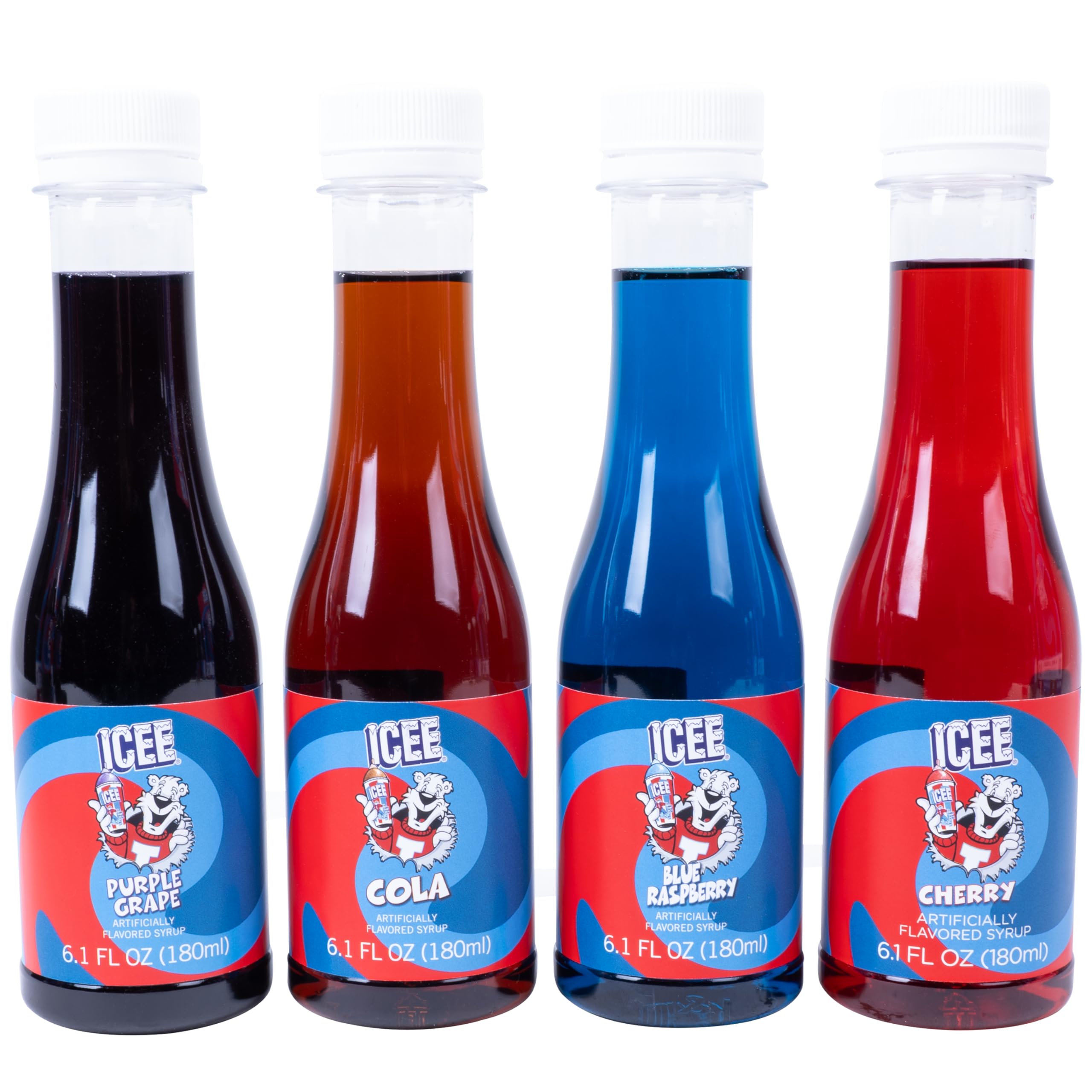 Fizz Creations ICEE cherry syrup bottle perfect for kid-friendly snow cones and party drinks.