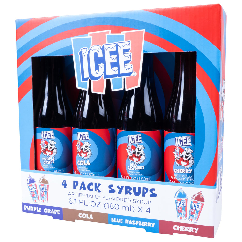 Cola and cherry syrup labels on the Fizz Creations ICEE bottles.
