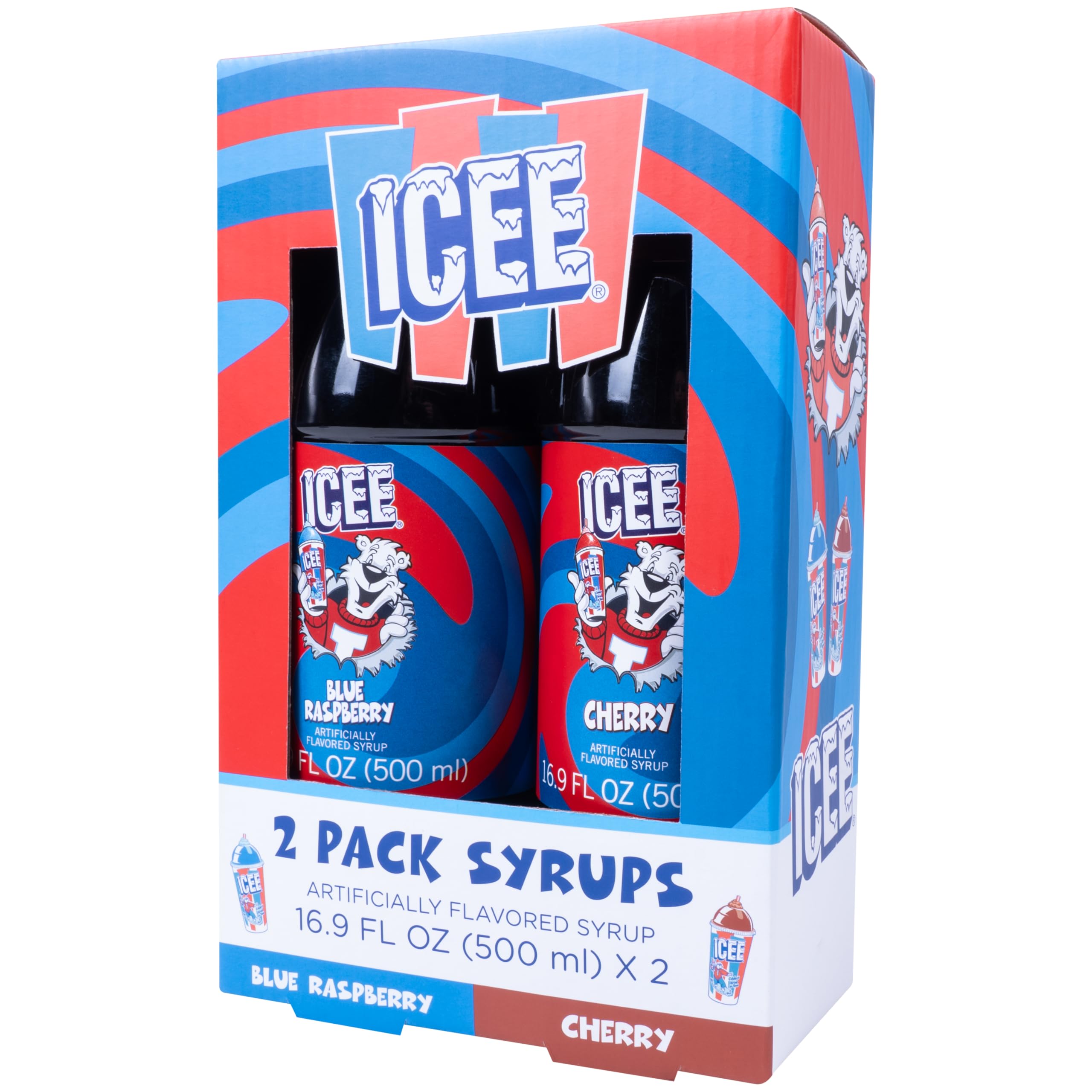 Fizz Creations ICEE syrup being poured over shaved ice for treats.