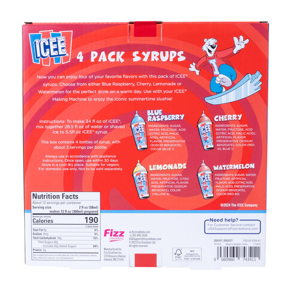 Fizz Creations ICEE syrups ideal for snow cones and party-ready treats.