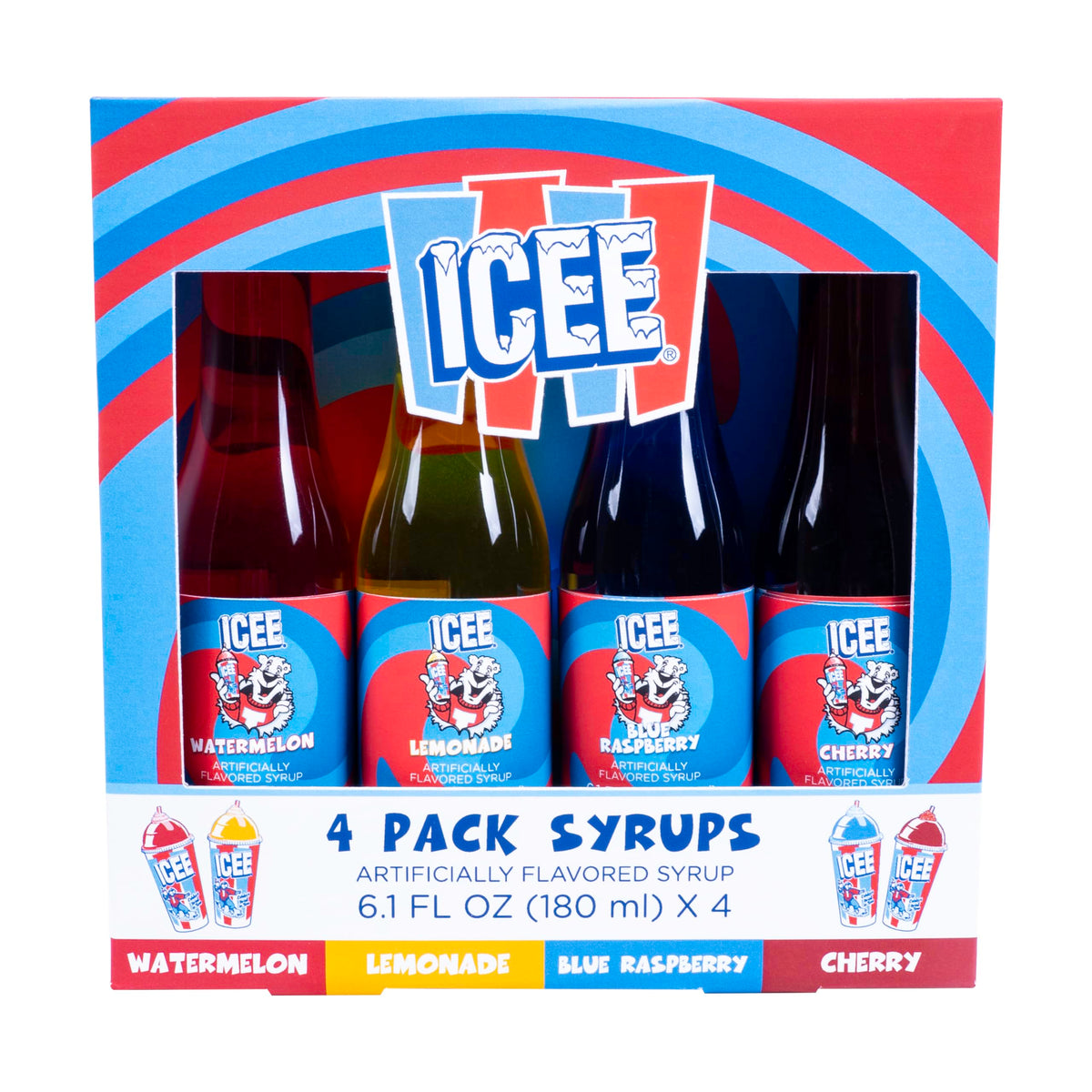 Fizz Creations ICEE Watermelon bottle pour for nostalgia-filled shaved ice at home.