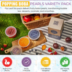 FIZZLEAF popping boba blueberries: refreshing fruit flavor for tea and desserts.