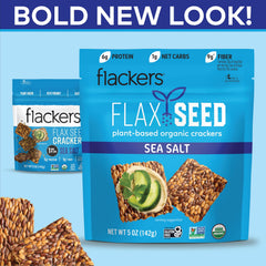 Flackers gluten-free label communicates plant-based ingredients.