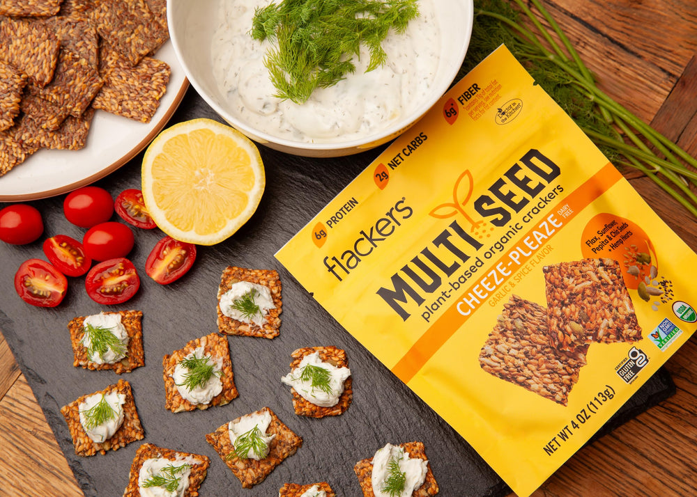 Flackers gluten-free vegan keto label closeup highlighting GFCO certification for mindful snacking.