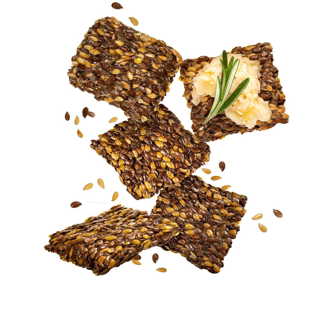 Ingredients include flaxseed, rosemary, sage, and sea salt for flavor