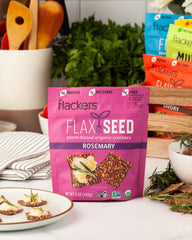 Close-up of Flackers texture with rosemary and sage herbs