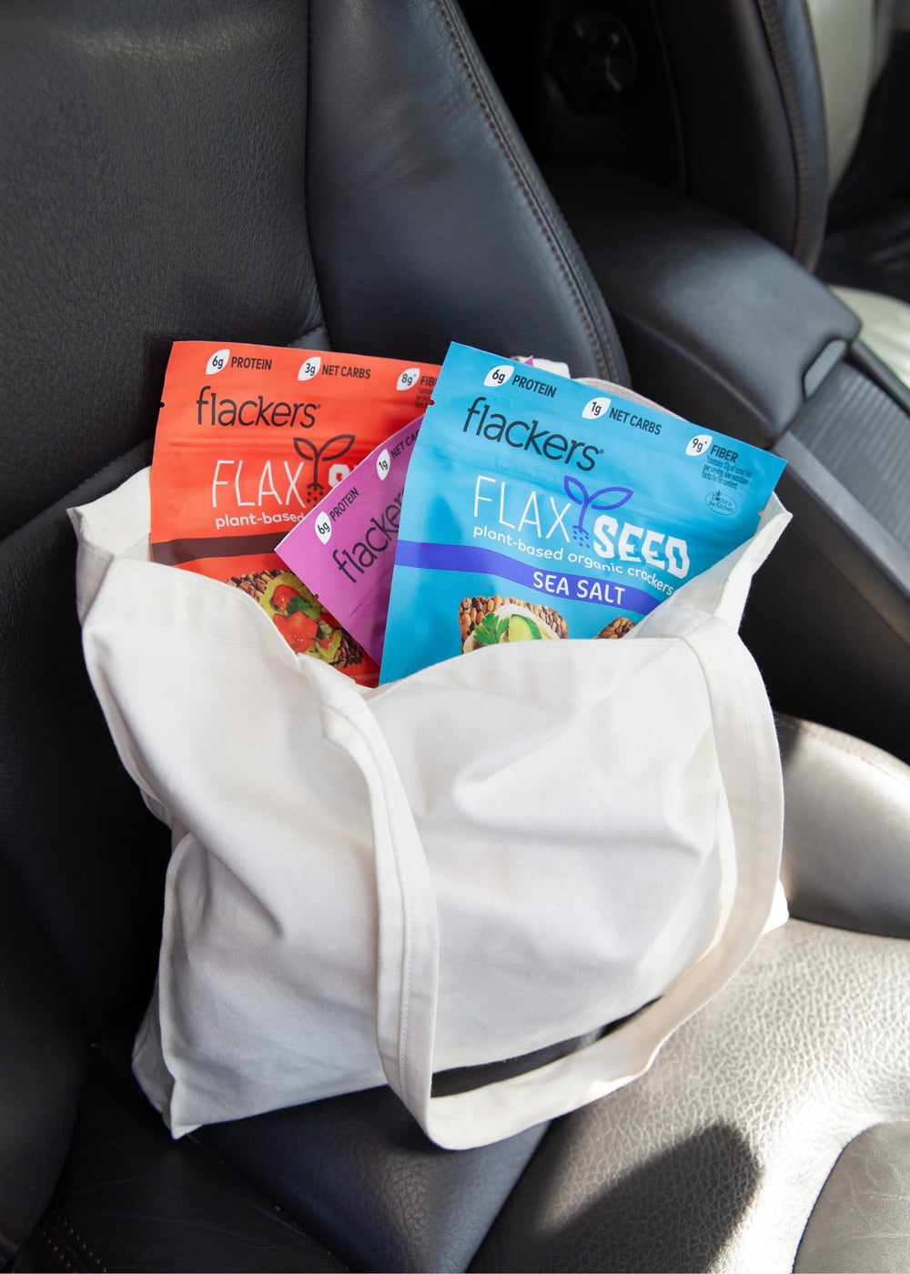 Flackers snack pack with label visible, convenient option for busy days.