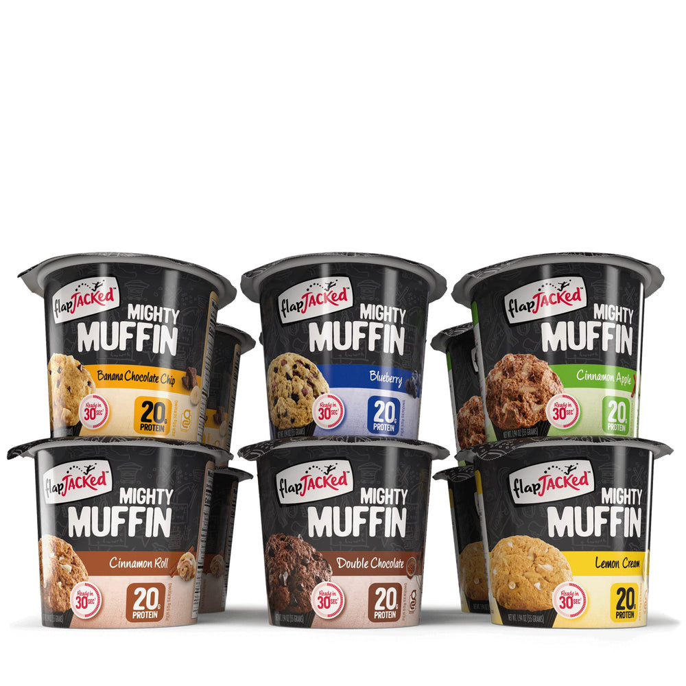 FlapJacked Mighty Muffins Banana Chocolate Chip: protein-packed breakfast option for busy mornings.