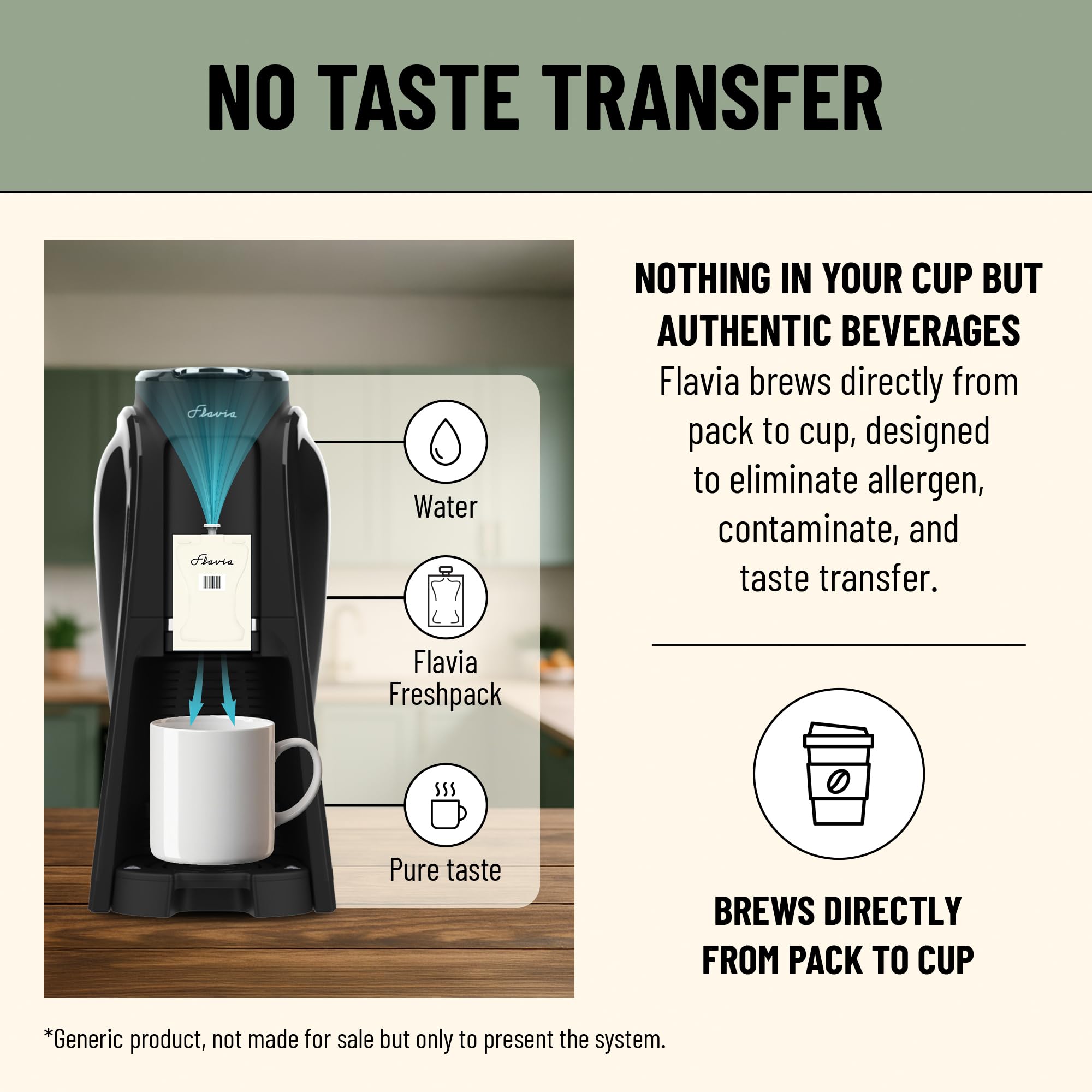 Flavia Alterra French Vanilla Freshpack pouring into a cup showing pack-to-cup purity