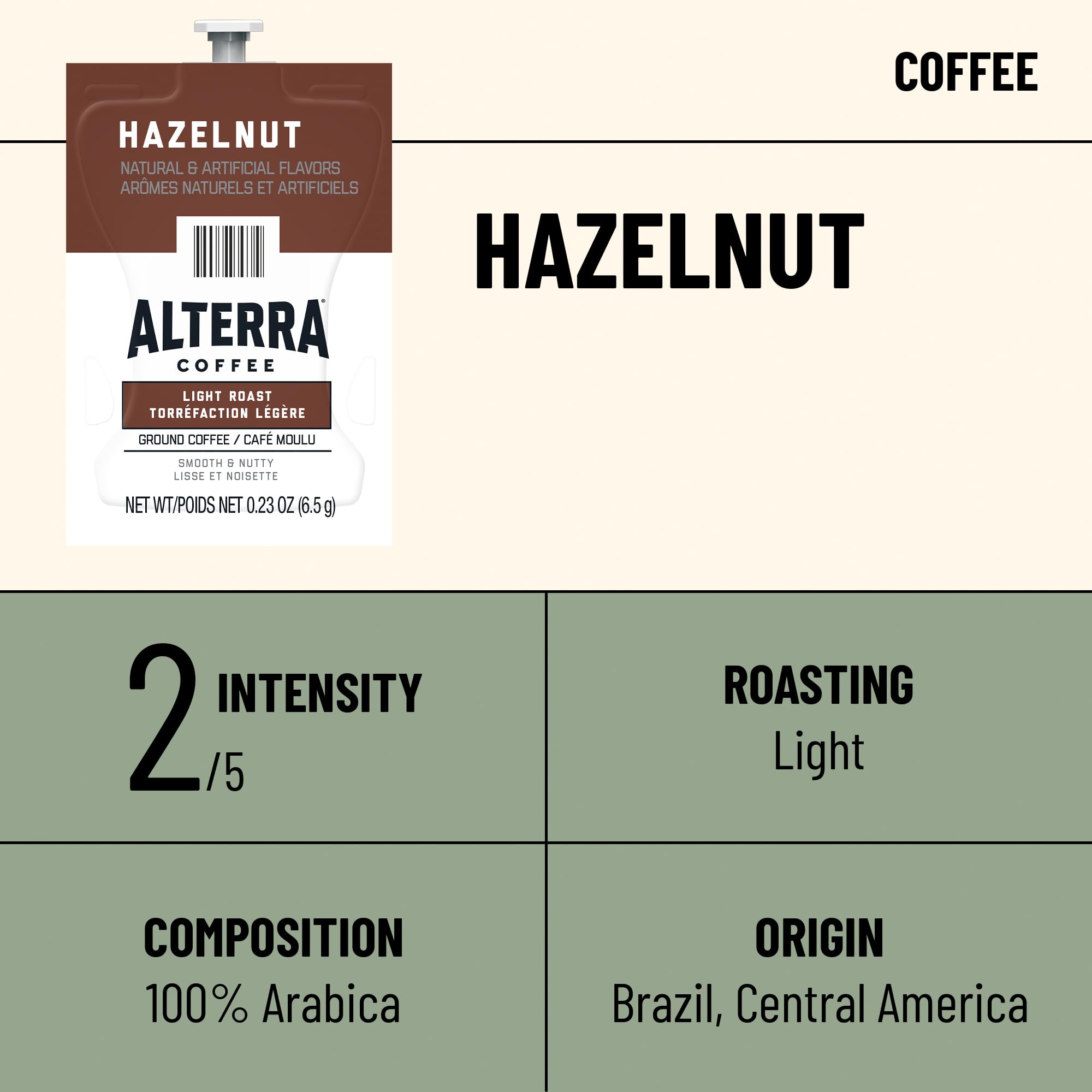 Close-up of Flavia Alterra Hazelnut Freshpack packaging for easy use