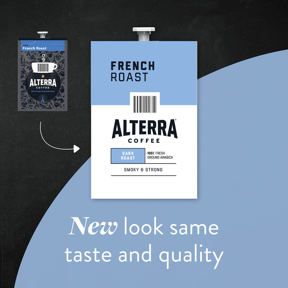Flavia ALTERRA French Roast Arabica beans highlight premium aroma and depth.