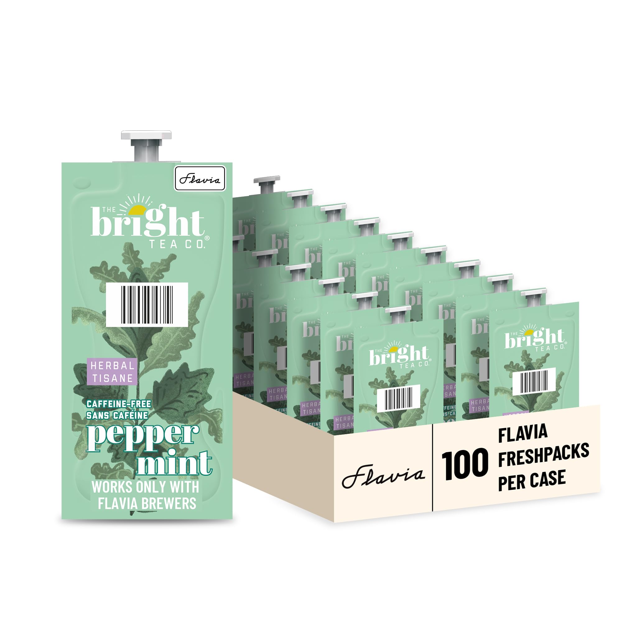Flavia Bright Tea peppermint Freshpack packaging for easy single-serve tea.