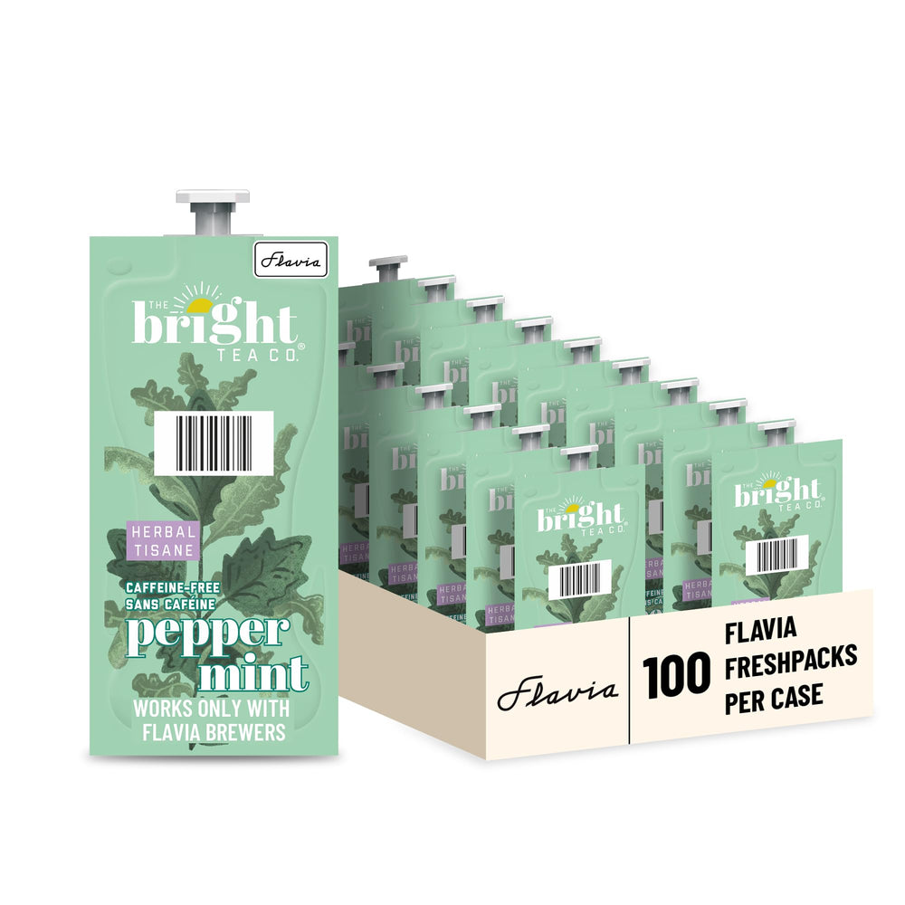 Flavia Bright Tea peppermint Freshpack packaging for easy single-serve tea.