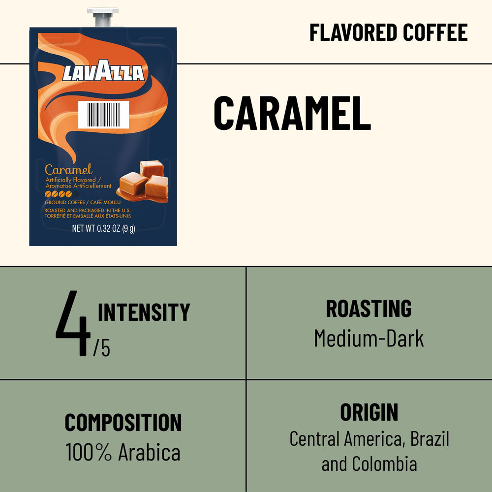 Close-up of Lavazza Caramel Freshpack showing 9 g coffee per pack