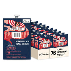 Flavia Lavazza Dolcevita Classico freshpack packaging, 76-pack for home brewing.