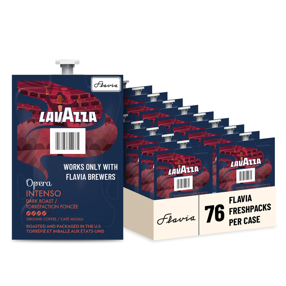 Flavia Lavazza Opera Intenso Freshpack closeup reveals bold flavor and clean brew.
