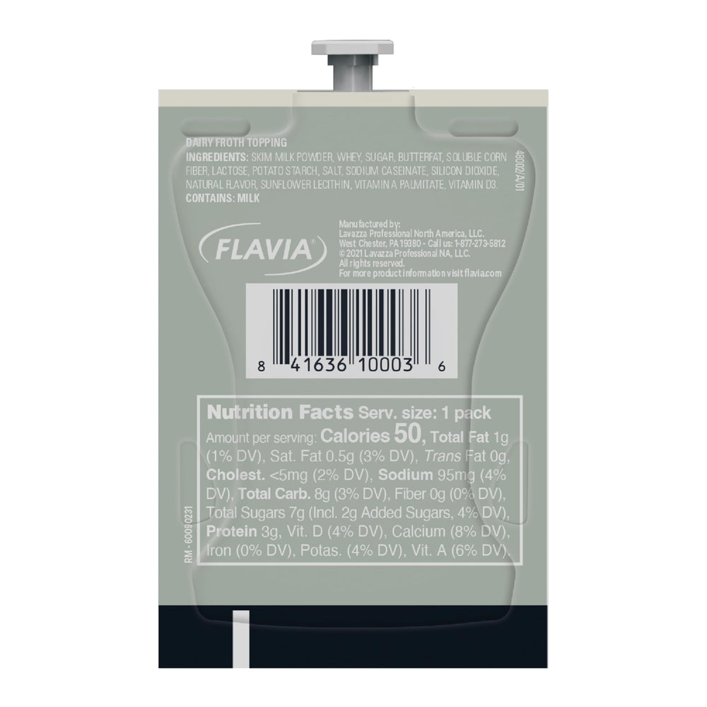 Closeup of a single Real Milk Froth packet from Flavia Mars Alterra.