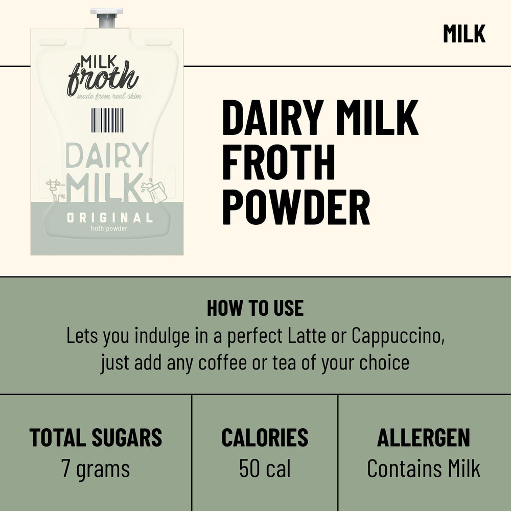 Close-up of Flavia Real Milk Froth Pack interior showing creamy foam texture.