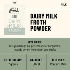 Close-up of Flavia Real Milk Froth Pack interior showing creamy foam texture.