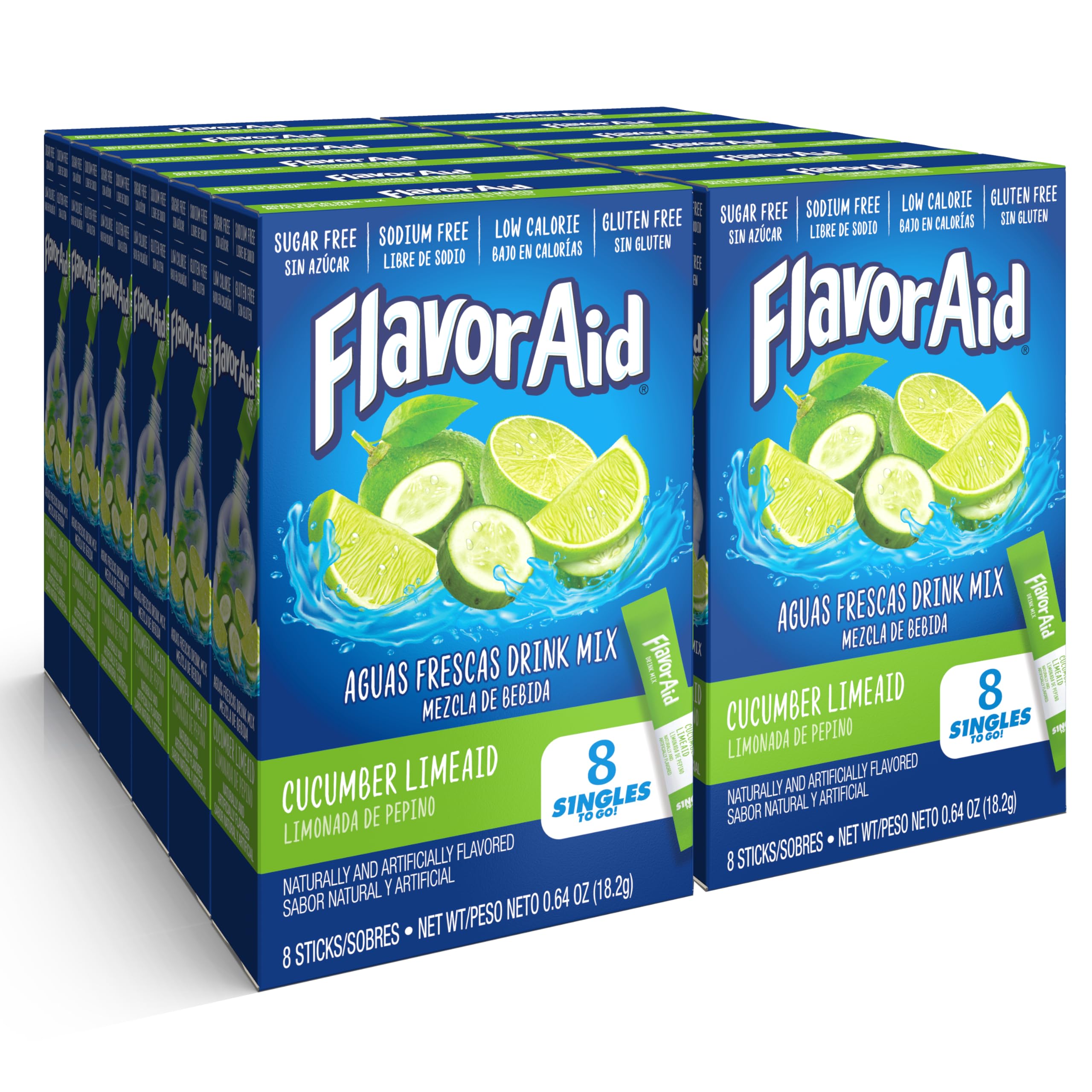 Flavor Aid Singles To Go cucumber-lime sticks for on-the-go hydration.