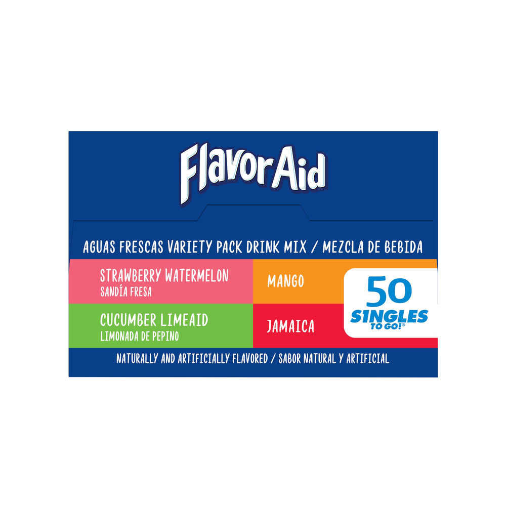 Flavor Aid Variety Pack setup showing four flavors to mix and match.