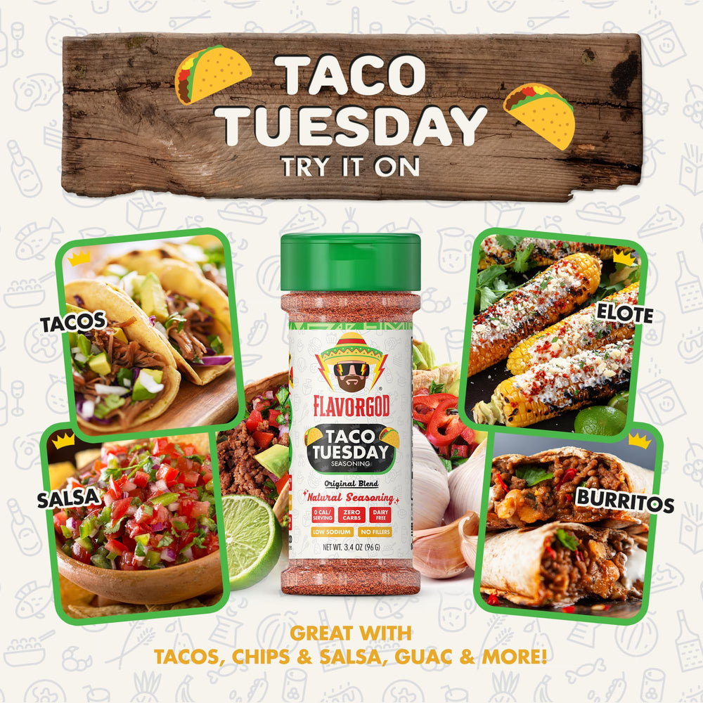 Flavor God Taco Tuesday seasoning on beef in a skillet for bold taste.