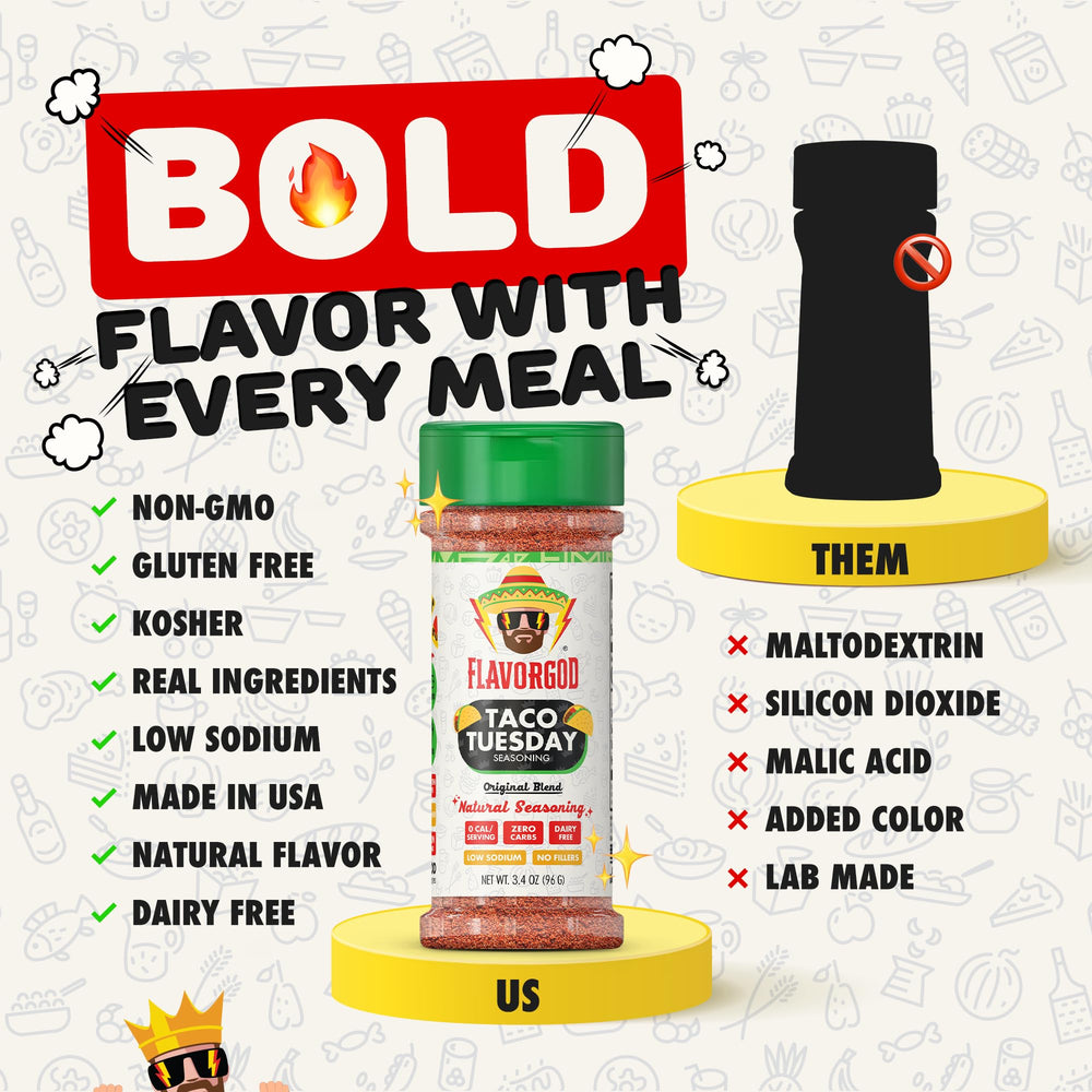 Flavor God Taco Tuesday seasoning on chicken for grill-ready flavor.