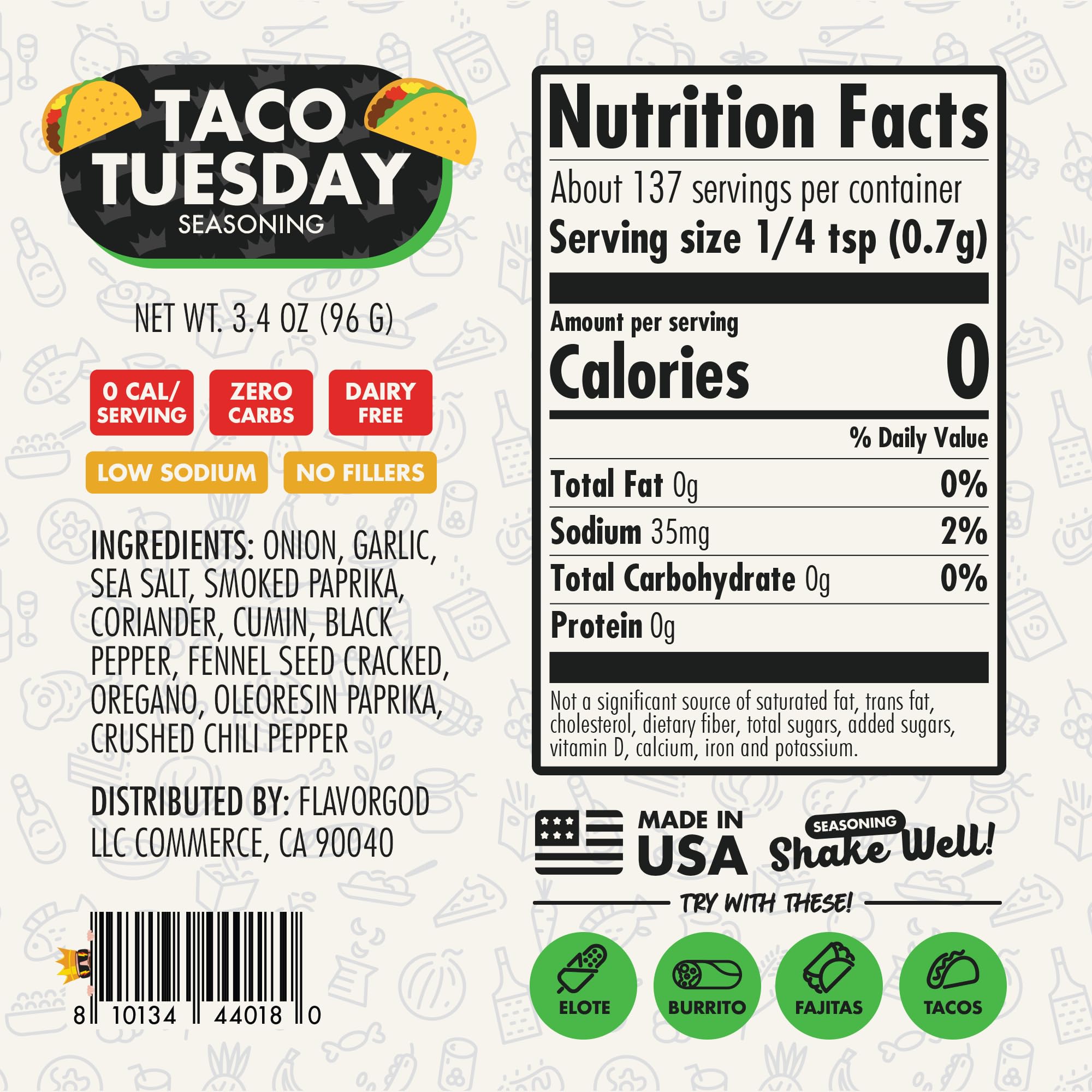 Flavor God Taco Tuesday seasoning close-up on clean ingredients for healthy cooking.