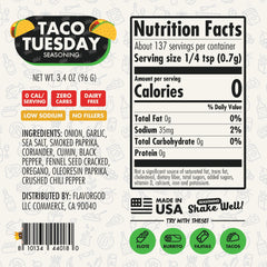 Flavor God Taco Tuesday seasoning close-up on clean ingredients for healthy cooking.