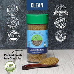Flavor Seed It's Greek To Me spice pour-over kebabs adding savory aroma.