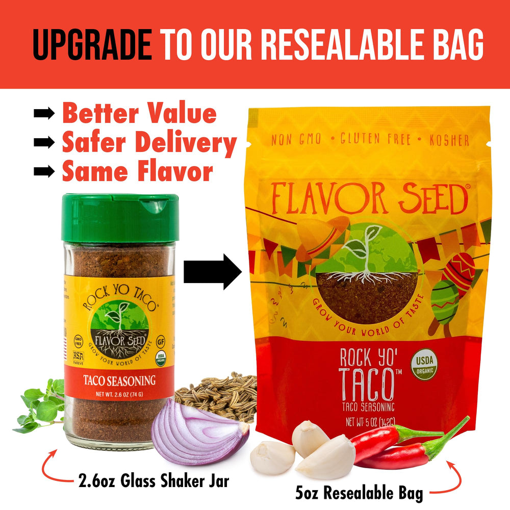 Flavor Seed Rock Yo Taco travel jar ready for camping meals.